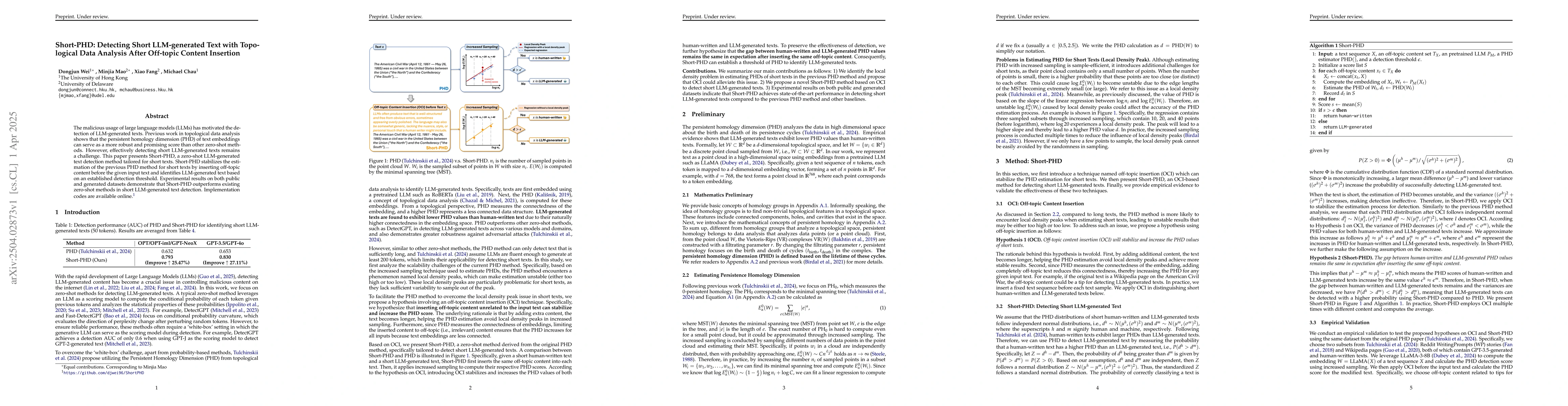 Thumbnail for Short-PHD: Detecting Short LLM-generated Text with Topological Data
  Analysis After Off-topic Content Insertion