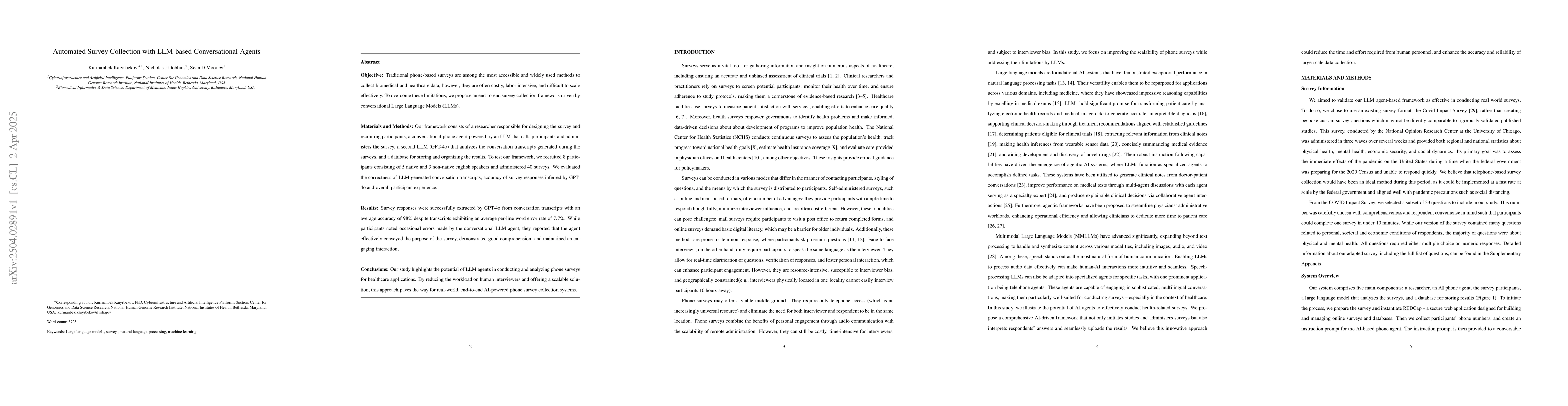 Thumbnail for Automated Survey Collection with LLM-based Conversational Agents