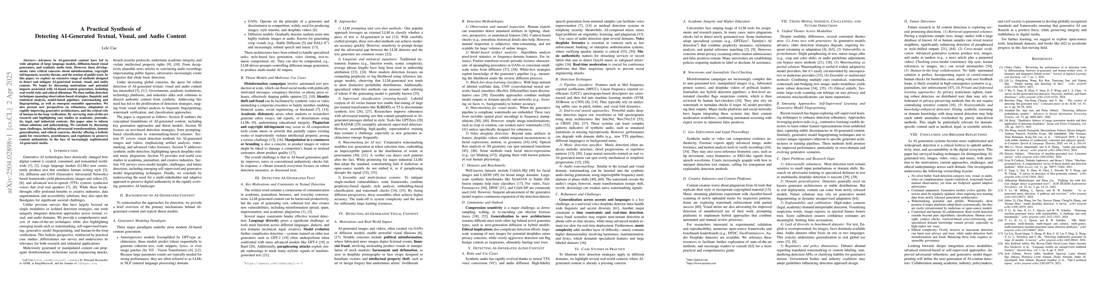 Thumbnail for A Practical Synthesis of Detecting AI-Generated Textual, Visual, and
  Audio Content
