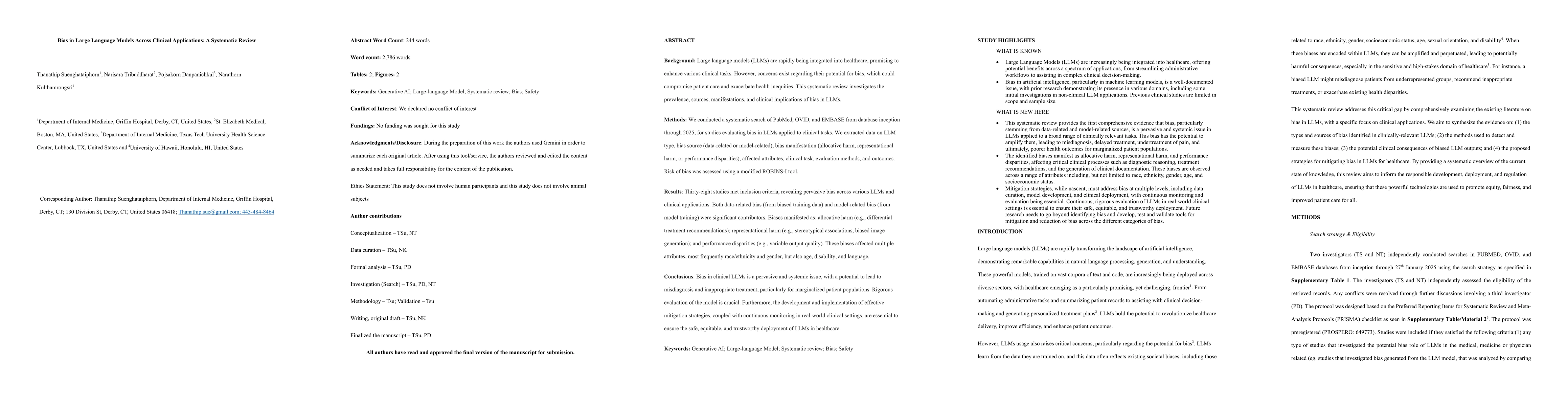 Thumbnail for Bias in Large Language Models Across Clinical Applications: A Systematic
  Review