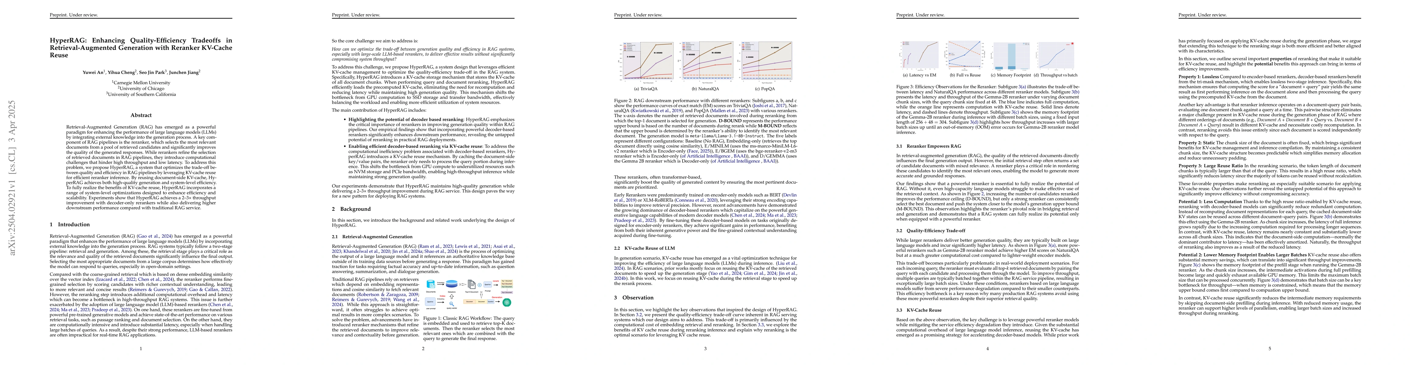Thumbnail for HyperRAG: Enhancing Quality-Efficiency Tradeoffs in Retrieval-Augmented
  Generation with Reranker KV-Cache Reuse