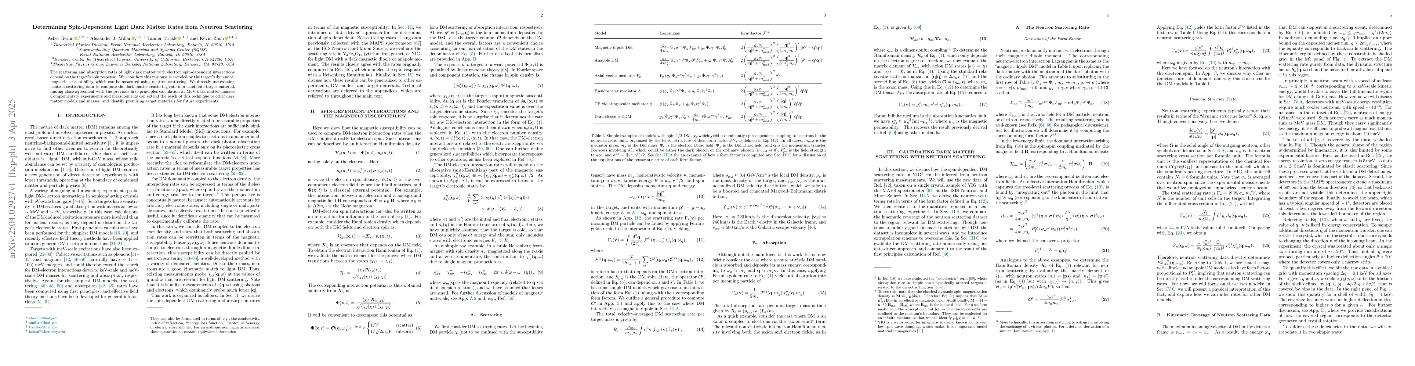 Thumbnail for Determining Spin-Dependent Light Dark Matter Rates from Neutron
  Scattering