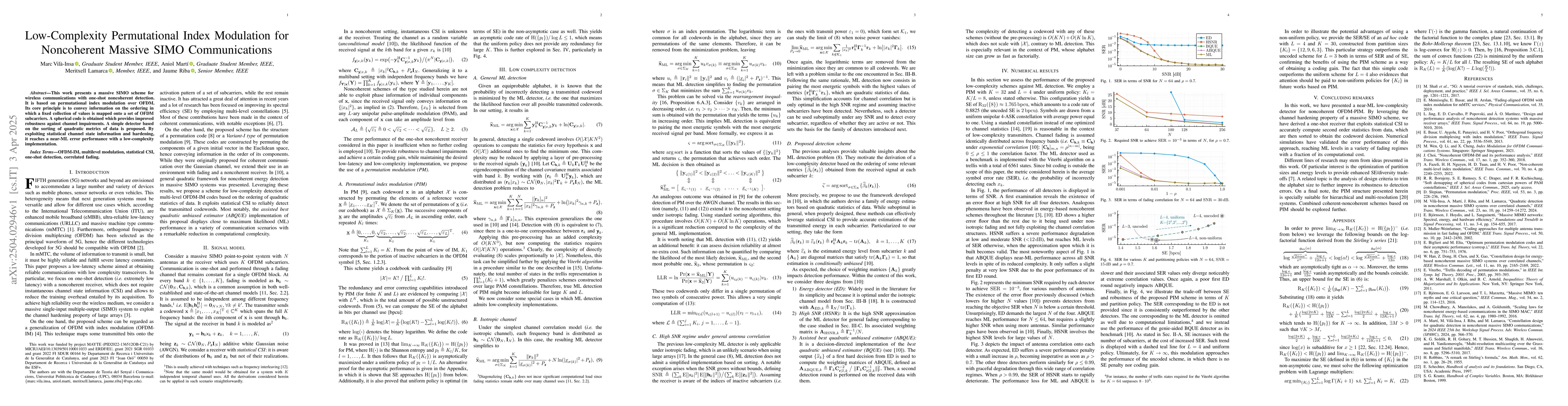 Thumbnail for Low-Complexity Permutational Index Modulation for Noncoherent Massive
  SIMO Communications