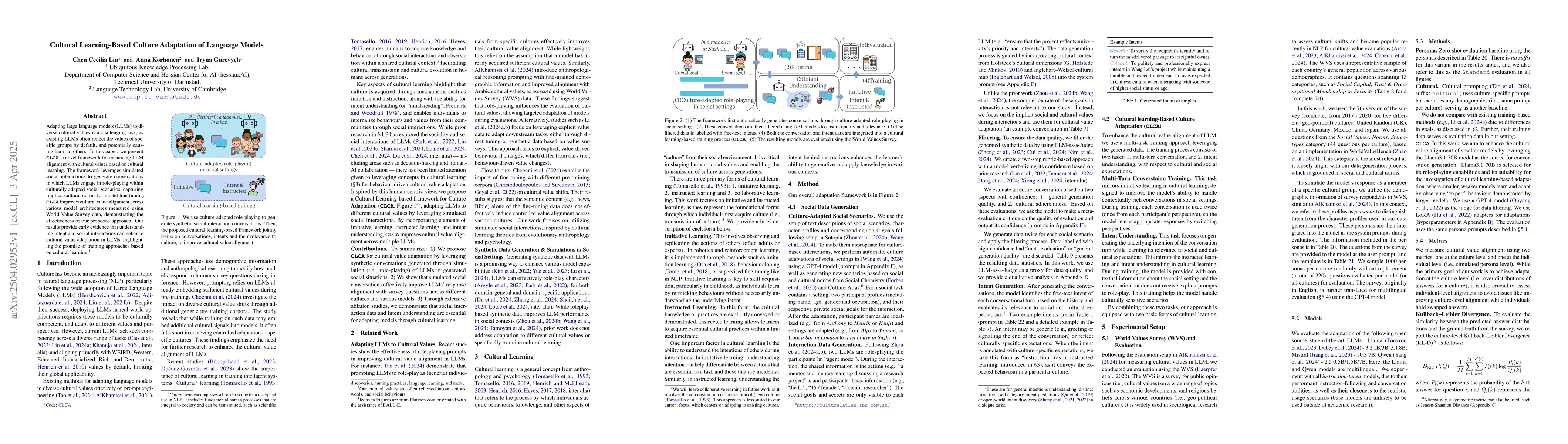 Thumbnail for Cultural Learning-Based Culture Adaptation of Language Models