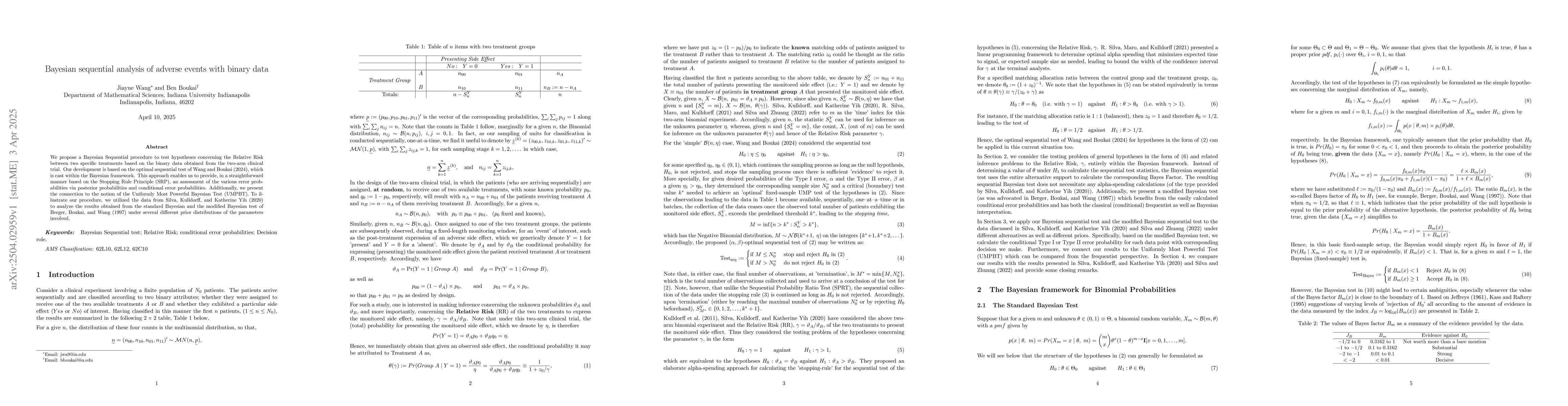 Thumbnail for Bayesian sequential analysis of adverse events with binary data