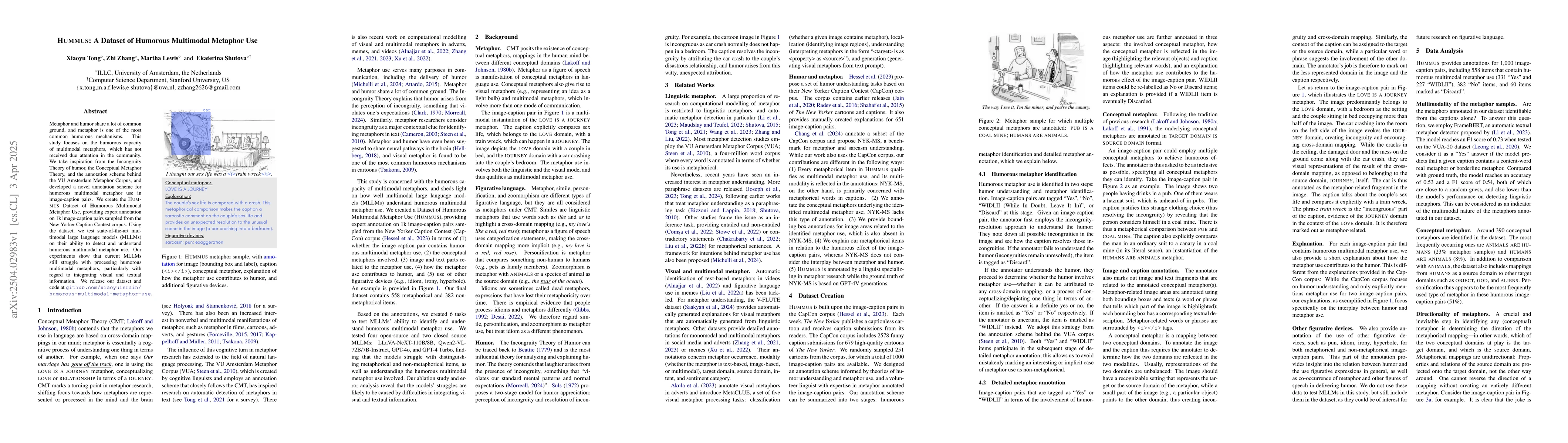 Thumbnail for Hummus: A Dataset of Humorous Multimodal Metaphor Use