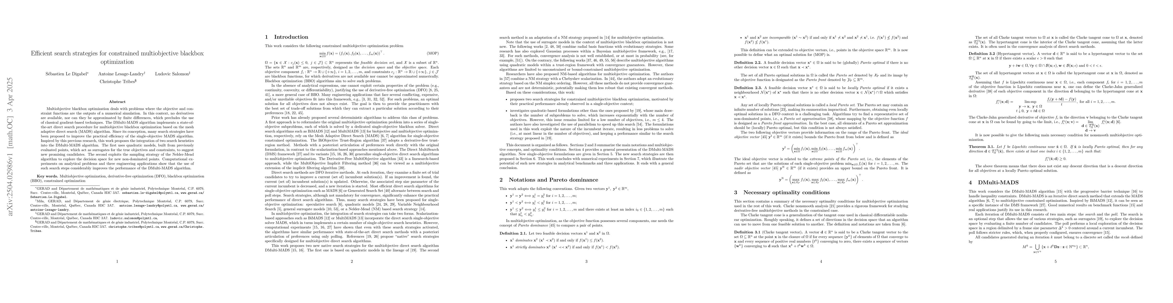 Thumbnail for Efficient search strategies for constrained multiobjective blackbox
  optimization