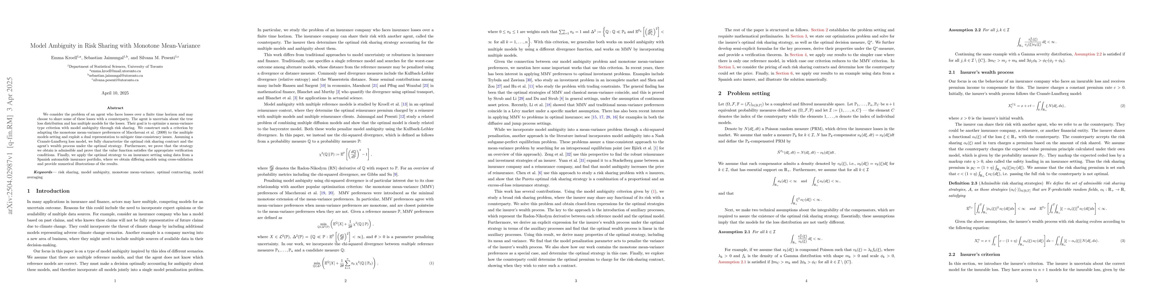 Thumbnail for Model Ambiguity in Risk Sharing with Monotone Mean-Variance