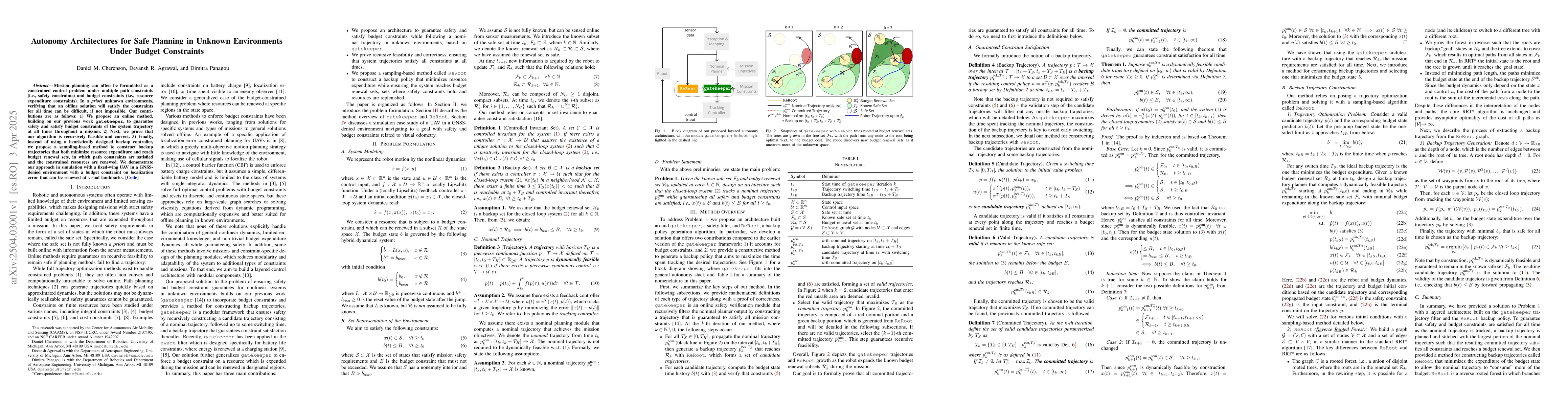 Thumbnail for Autonomy Architectures for Safe Planning in Unknown Environments Under
  Budget Constraints