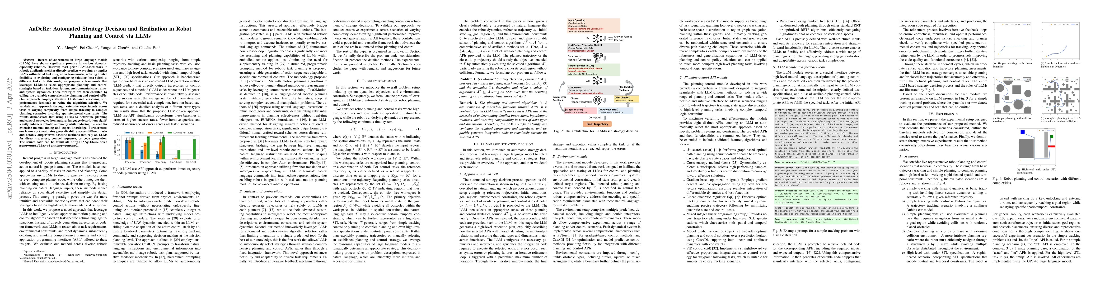 Thumbnail for AuDeRe: Automated Strategy Decision and Realization in Robot Planning
  and Control via LLMs