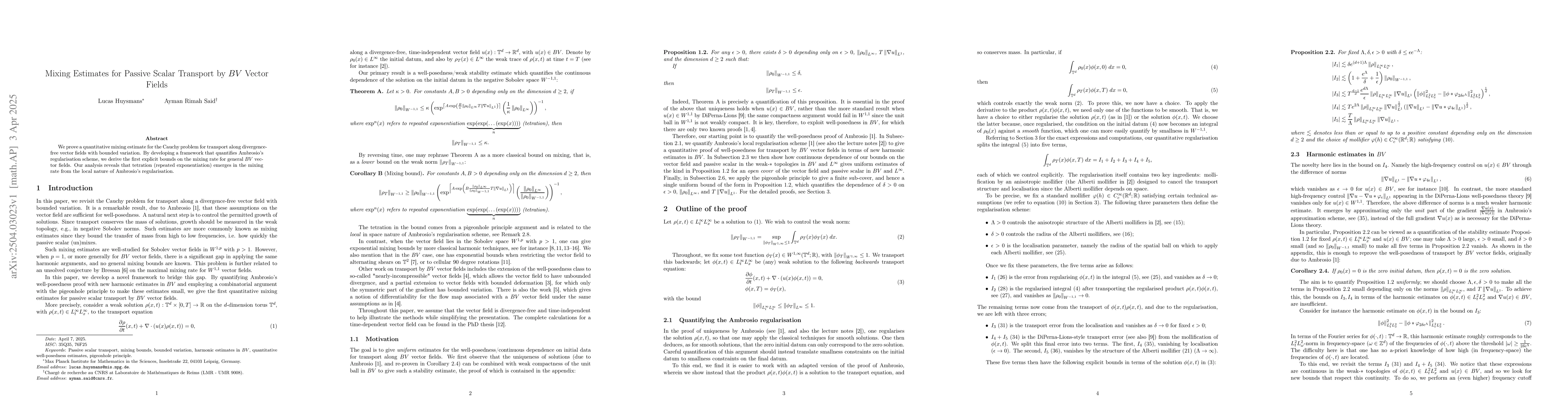 Thumbnail for Mixing Estimates for Passive Scalar Transport by $BV$ Vector Fields