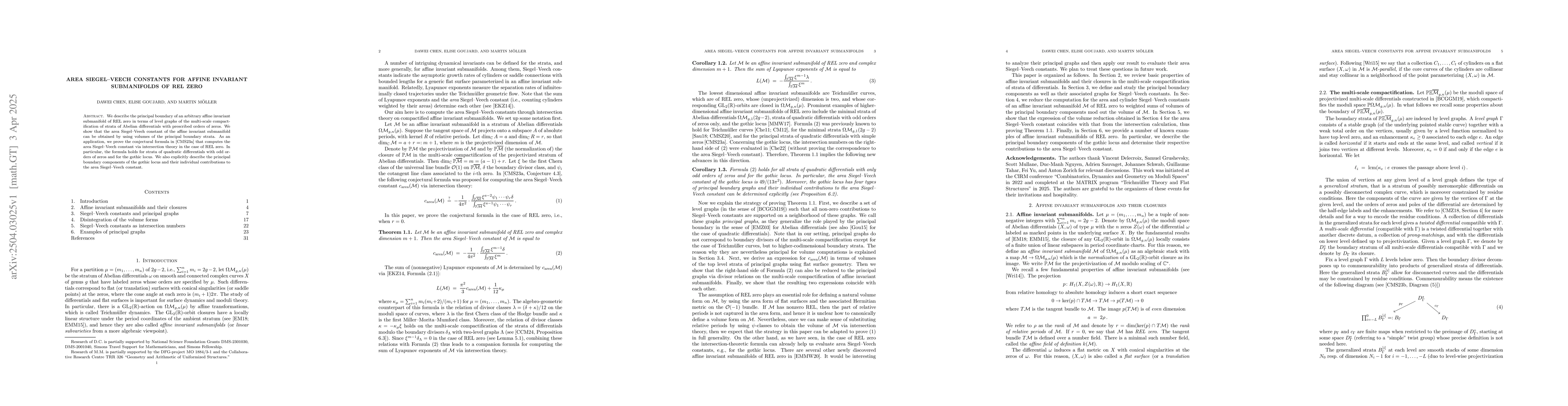 Thumbnail for Area Siegel--Veech constants for affine invariant submanifolds of REL
  zero