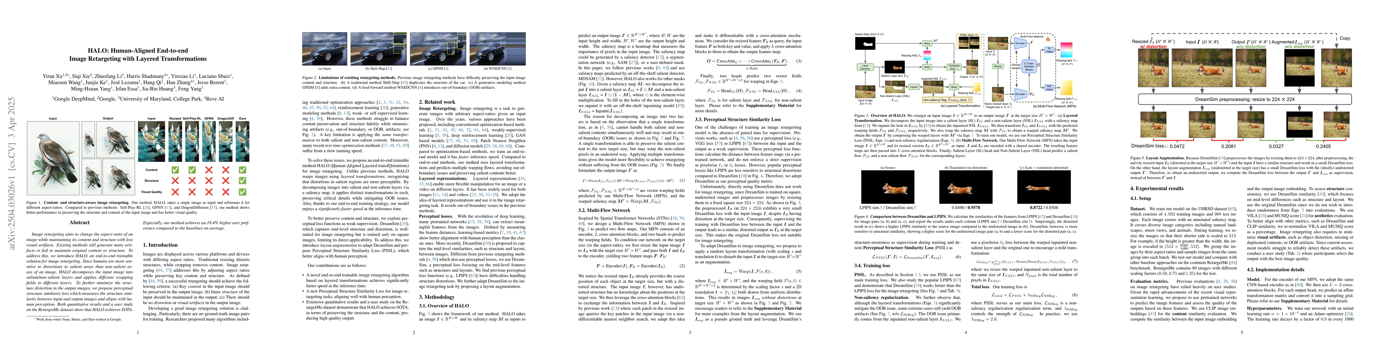 Thumbnail for HALO: Human-Aligned End-to-end Image Retargeting with Layered
  Transformations