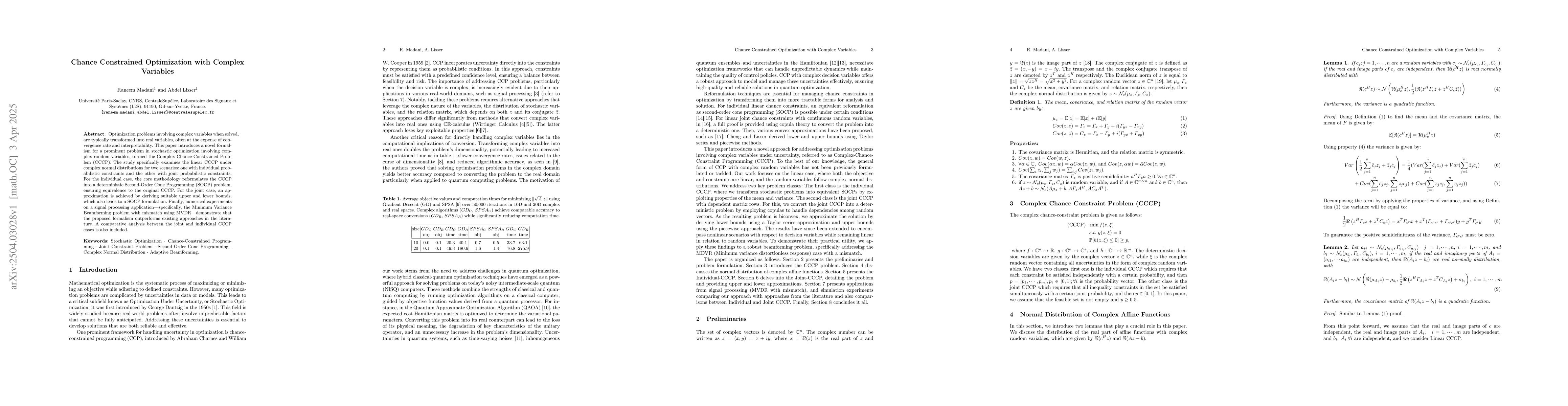 Thumbnail for Chance-Constrained Optimization with Complex Variables