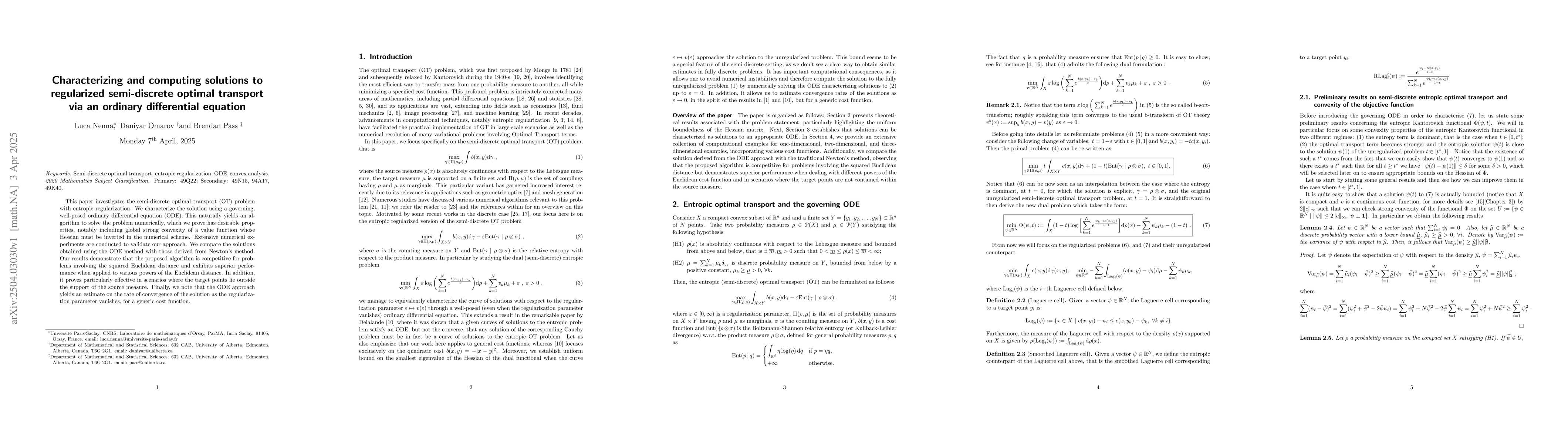 Thumbnail for Characterizing and computing solutions to regularized semi-discrete
  optimal transport via an ordinary differential equation