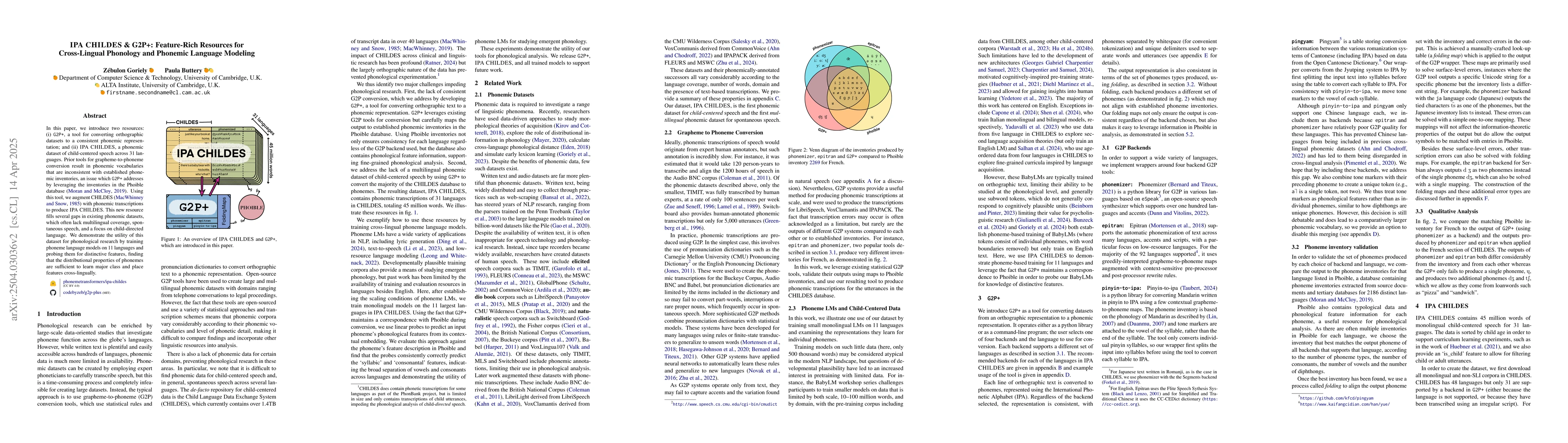 Thumbnail for IPA-CHILDES & G2P+: Feature-Rich Resources for Cross-Lingual Phonology
  and Phonemic Language Modeling