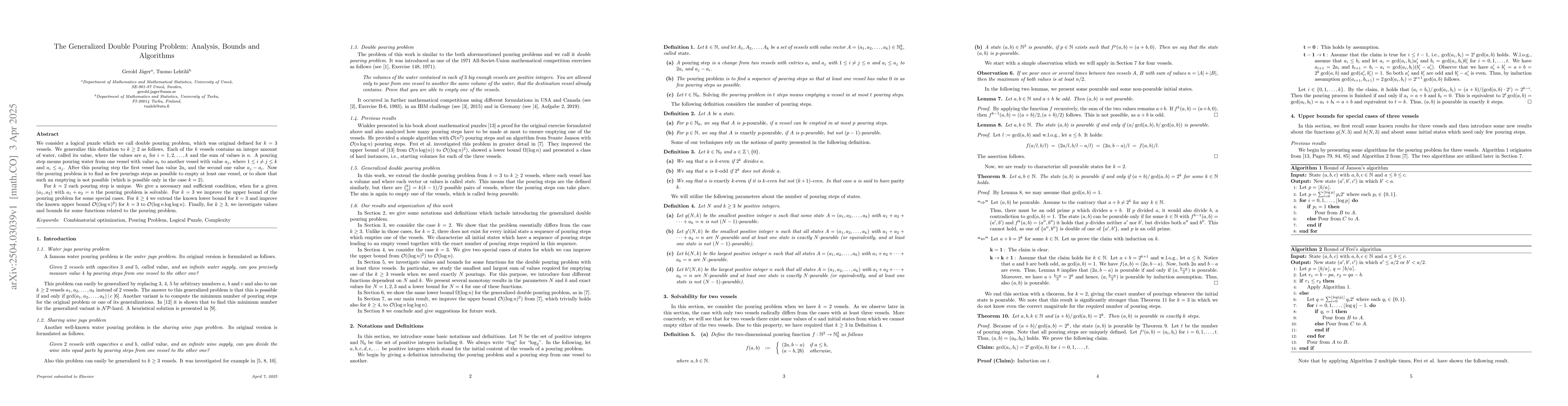Thumbnail for The Generalized Double Pouring Problem: Analysis, Bounds and Algorithms