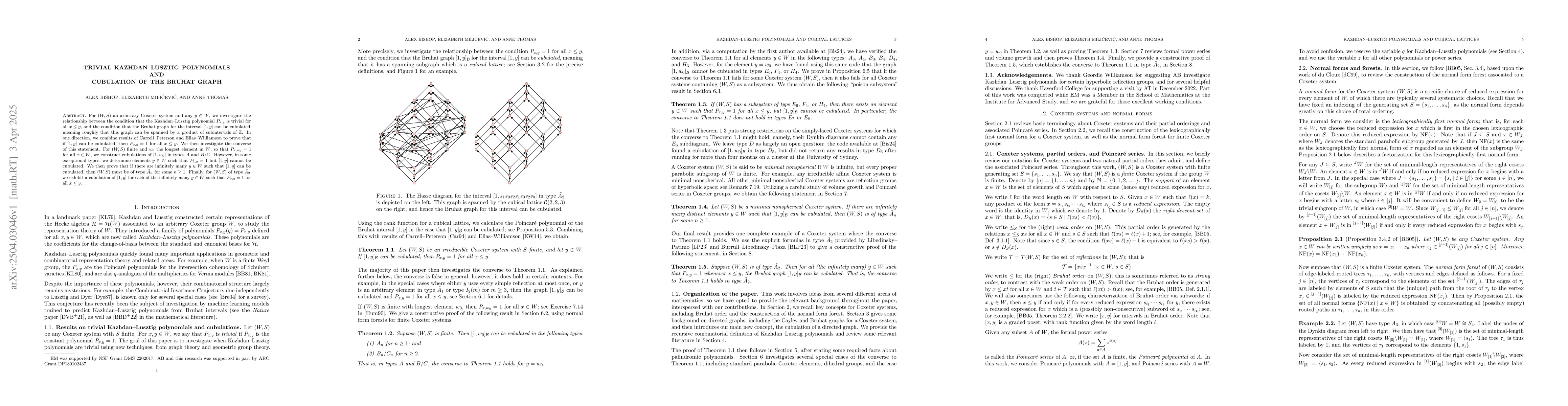 Thumbnail for Trivial Kazhdan-Lusztig polynomials and cubulation of the Bruhat graph