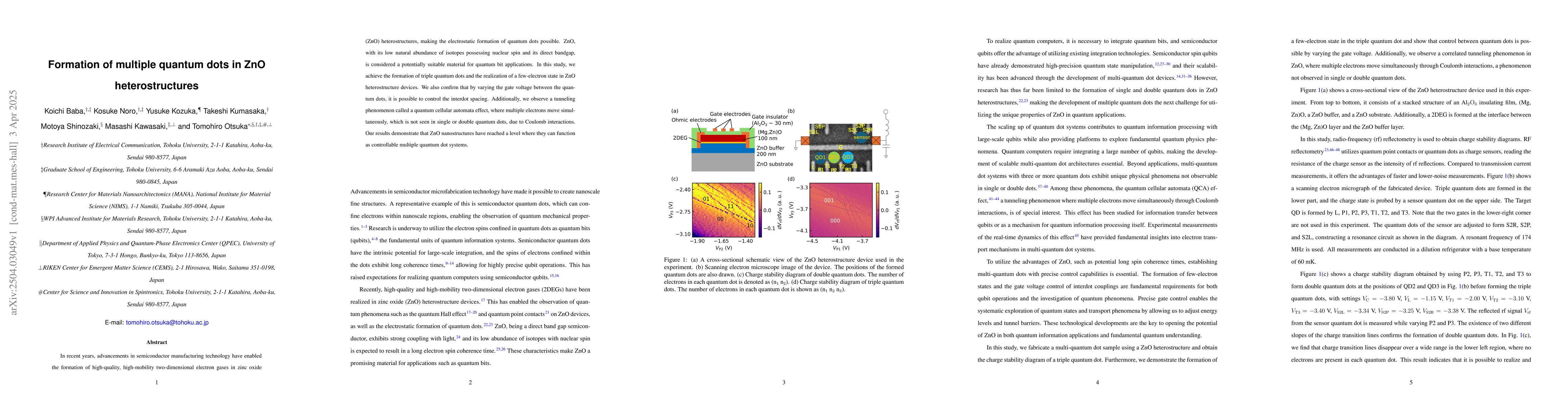 Thumbnail for Formation of multiple quantum dots in ZnO heterostructures