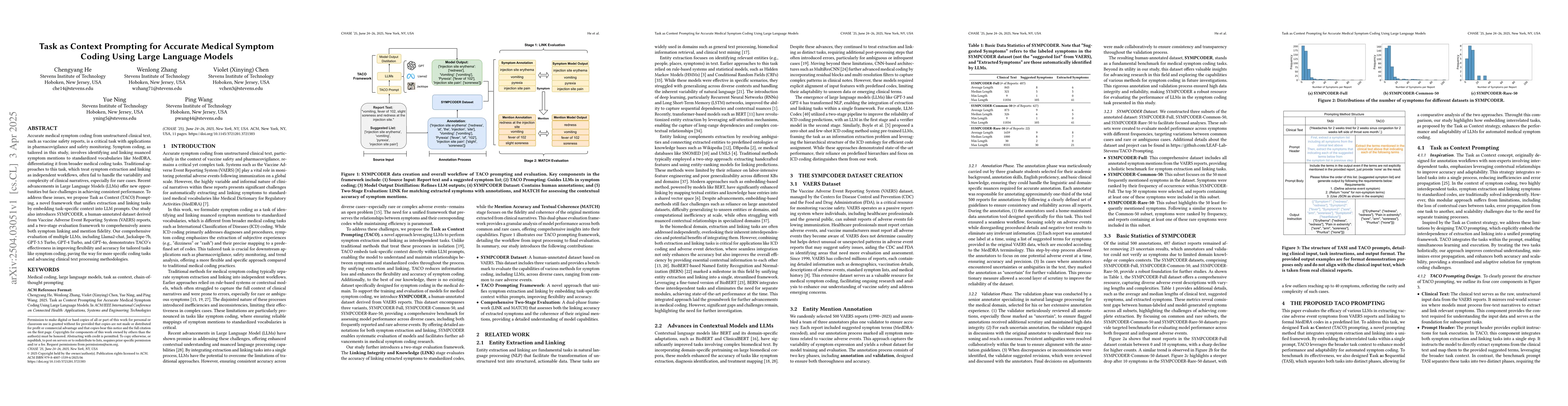 Thumbnail for Task as Context Prompting for Accurate Medical Symptom Coding Using
  Large Language Models