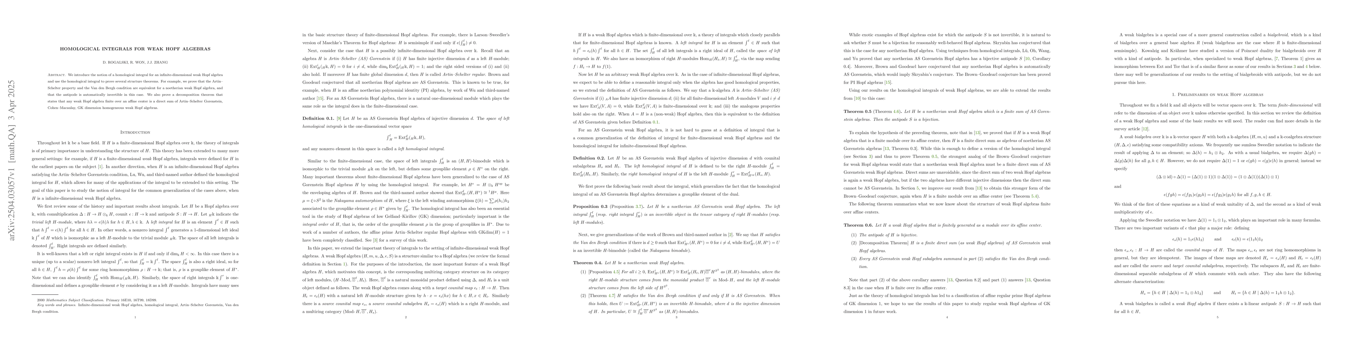 Thumbnail for Homological Integrals for Weak Hopf Algebras