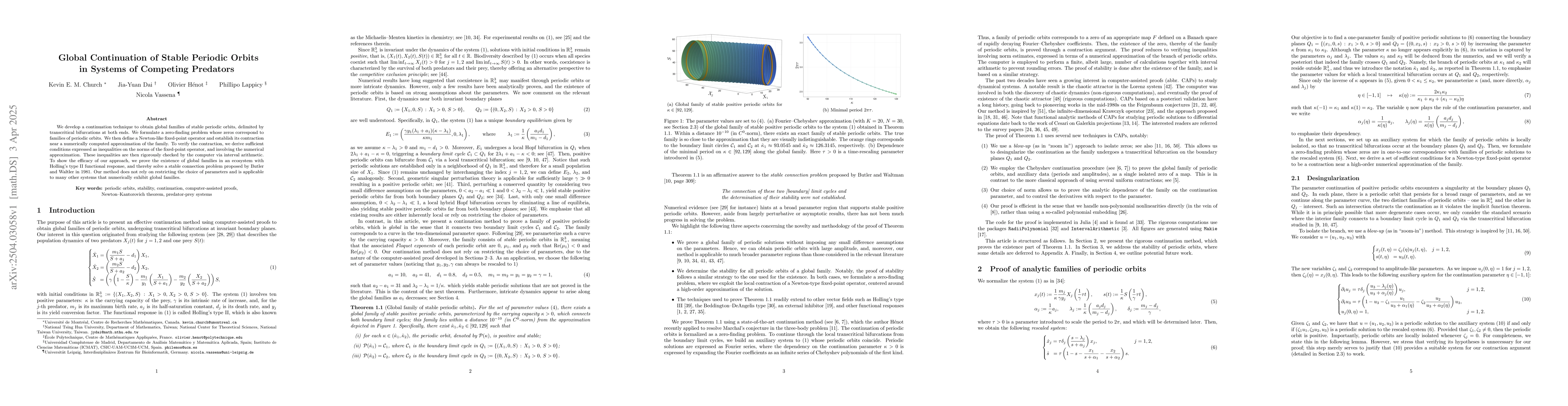 Thumbnail for Global Continuation of Stable Periodic Orbits in Systems of Competing
  Predators