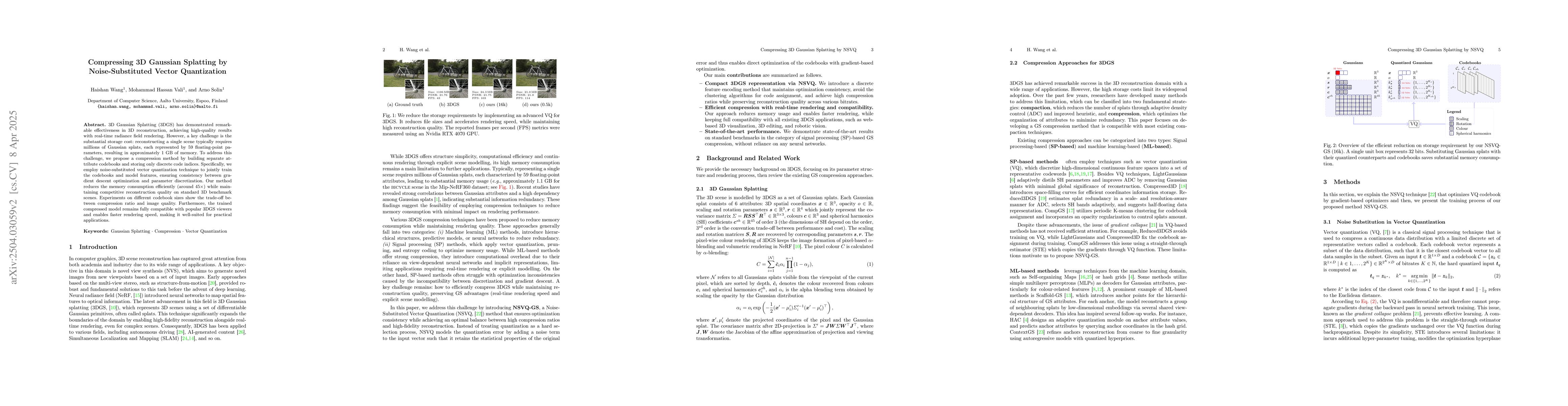 Thumbnail for Compressing 3D Gaussian Splatting by Noise-Substituted Vector
  Quantization