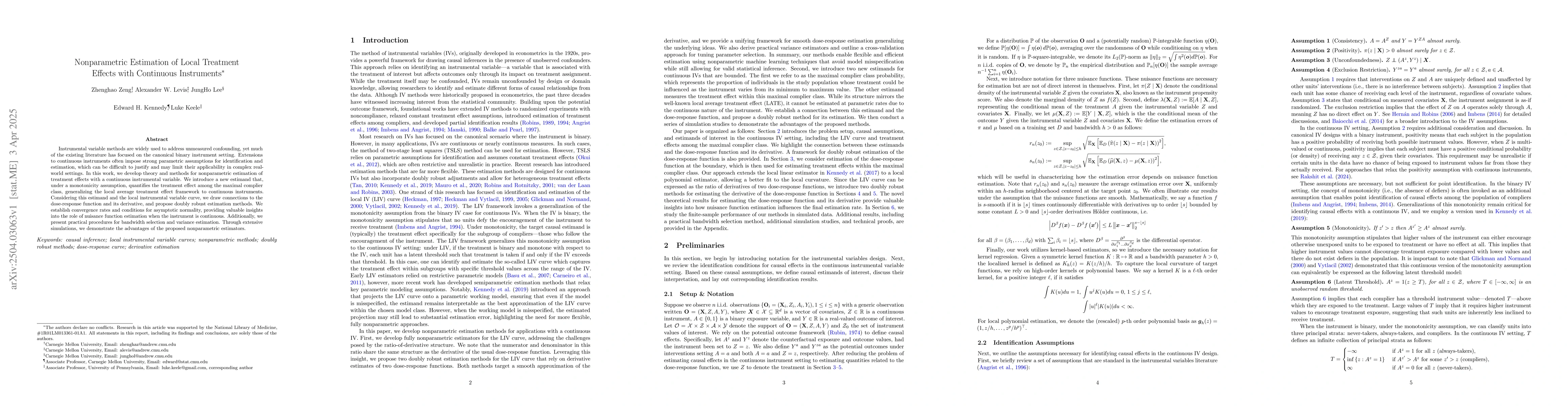 Thumbnail for Nonparametric Estimation of Local Treatment Effects with Continuous
  Instruments