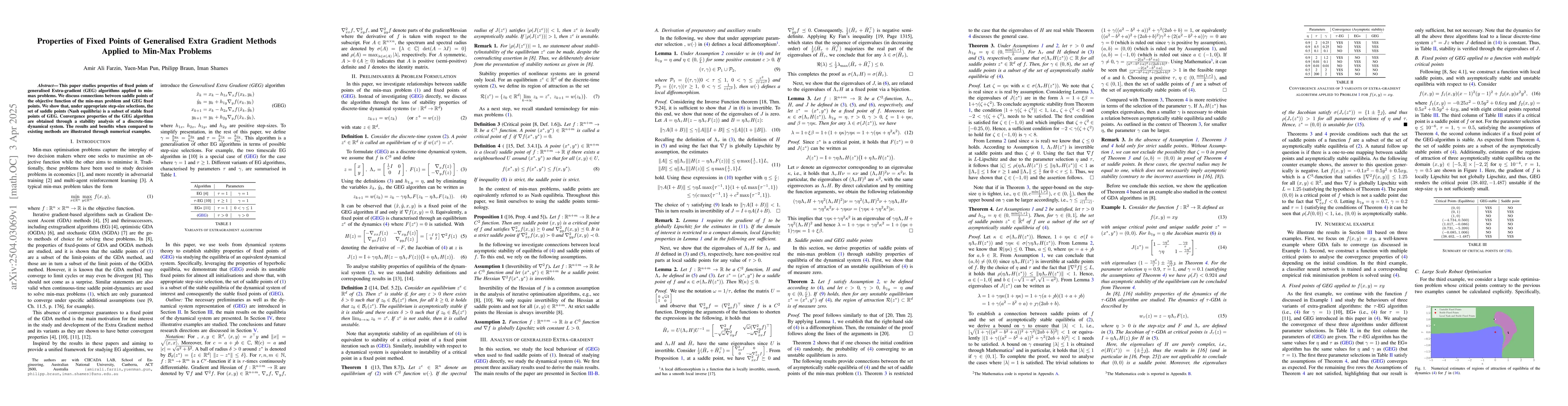 Thumbnail for Properties of Fixed Points of Generalised Extra Gradient Methods Applied
  to Min-Max Problems