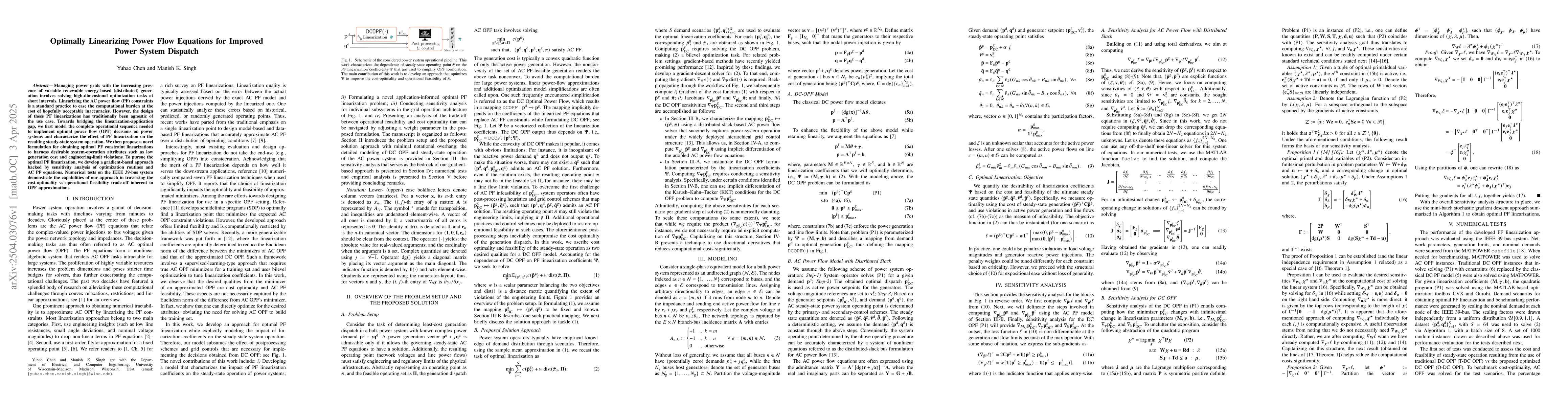 Thumbnail for Optimally Linearizing Power Flow Equations for Improved Power System
  Dispatch