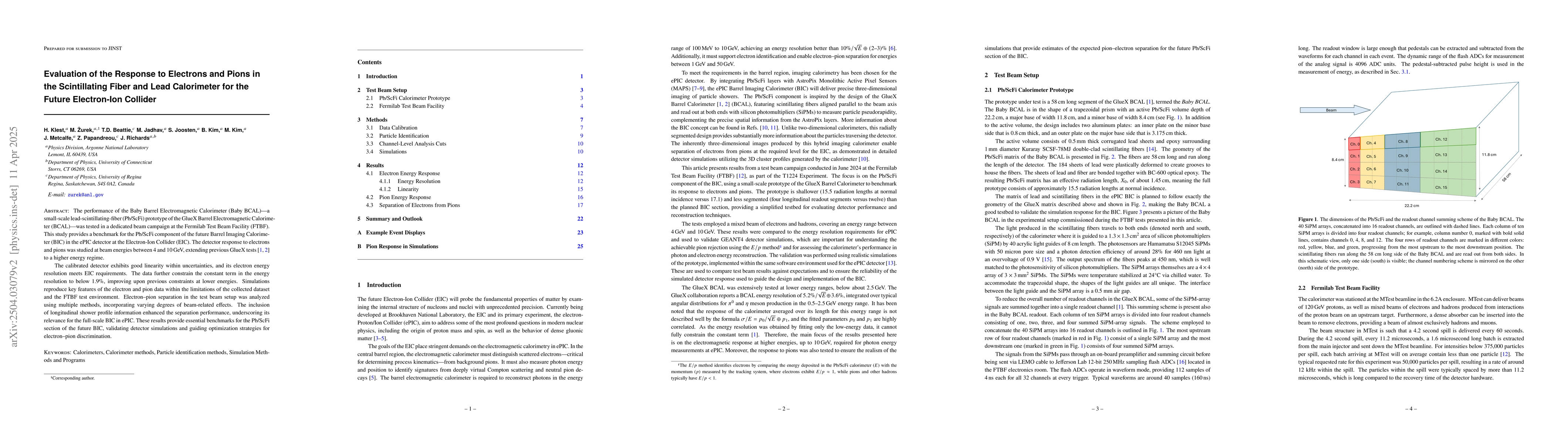 Thumbnail for Evaluation of the Response to Electrons and Pions in the Scintillating
  Fiber and Lead Calorimeter for the Future Electron-Ion Collider