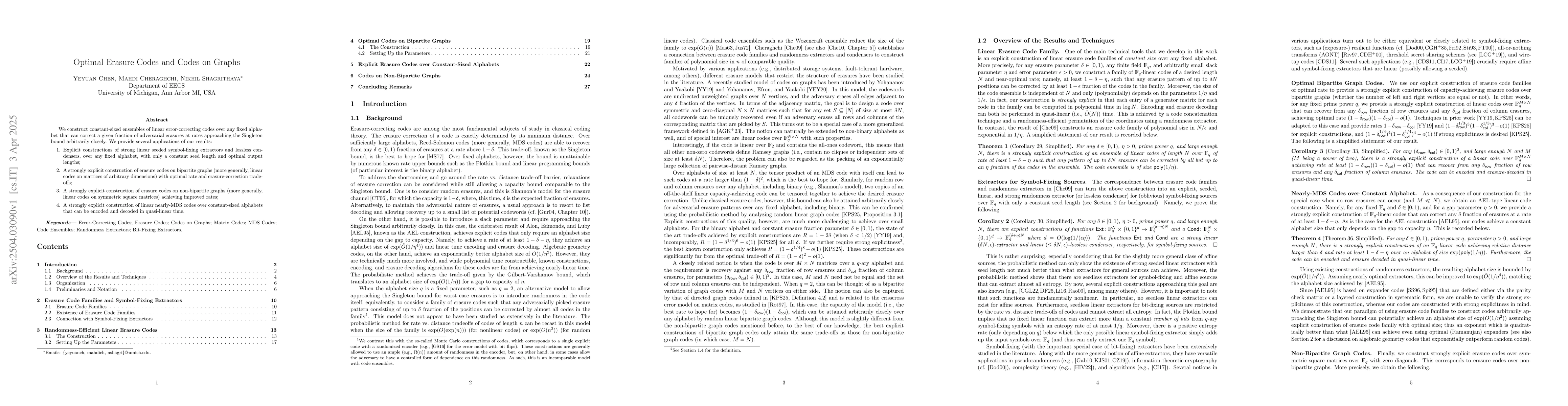 Thumbnail for Optimal Erasure Codes and Codes on Graphs