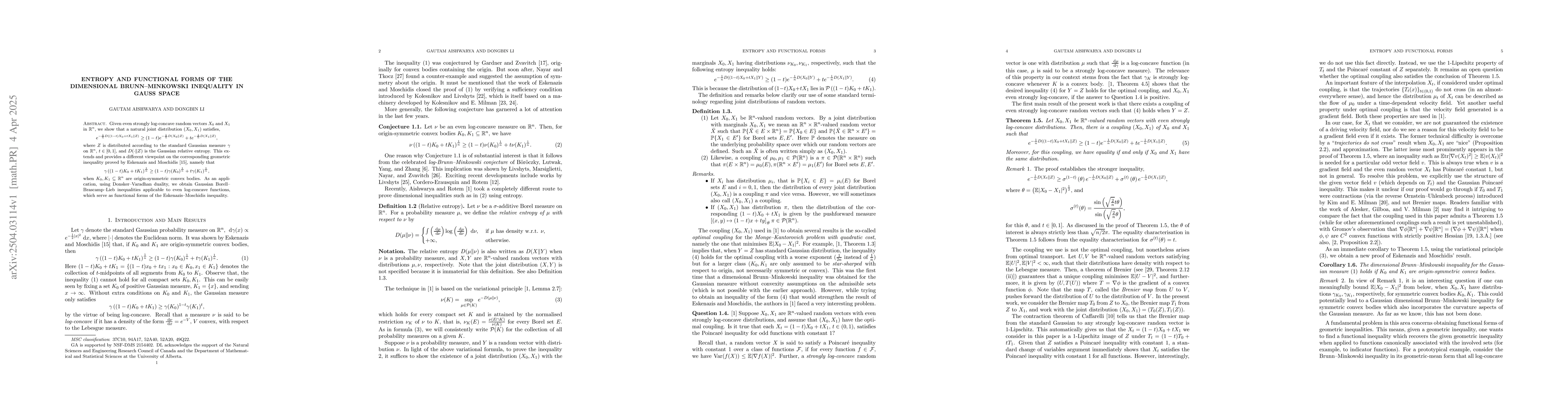 Thumbnail for Entropy and functional forms of the dimensional Brunn--Minkowski
  inequality in Gauss space