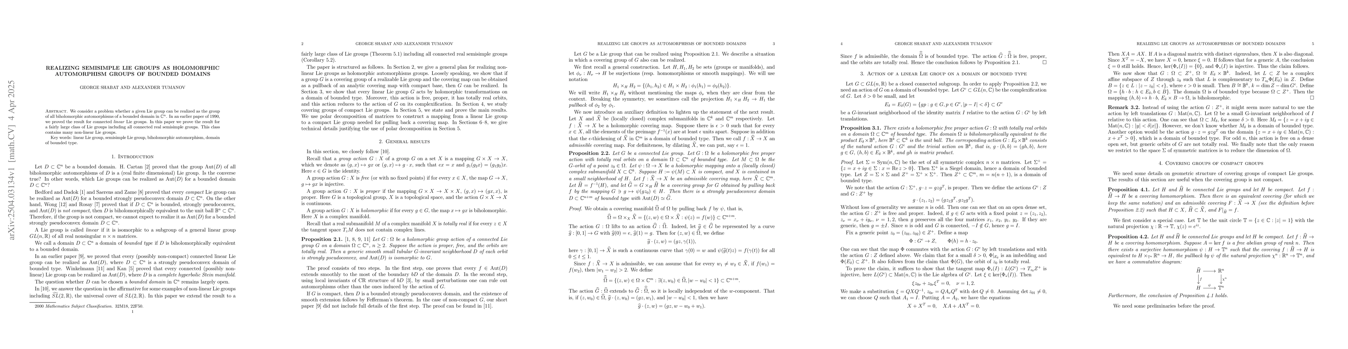 Thumbnail for Realizing semisimple Lie groups as holomorphic automorphism groups of
  bounded domains