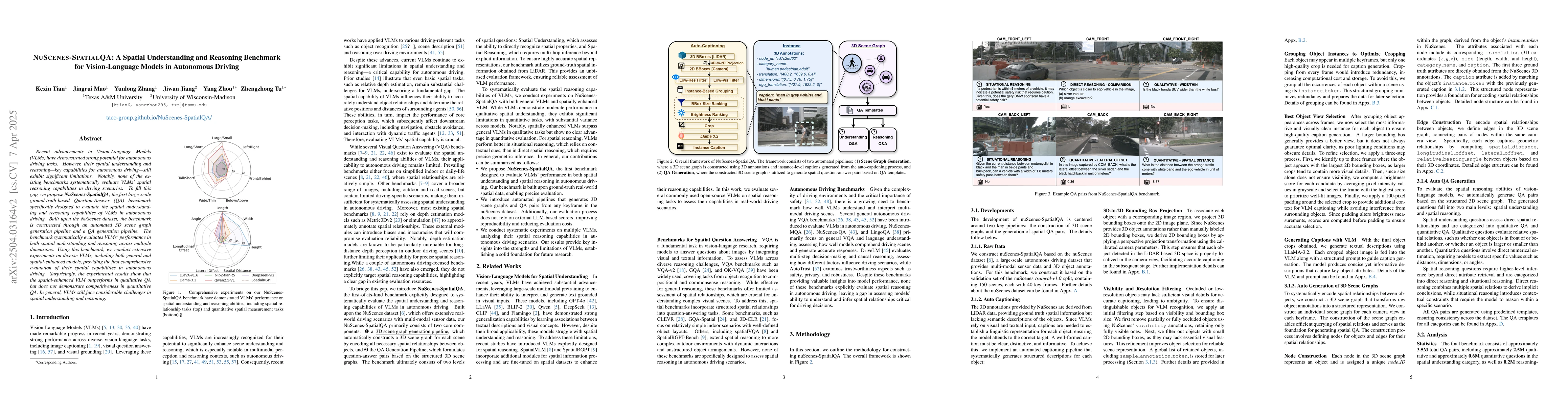 Thumbnail for NuScenes-SpatialQA: A Spatial Understanding and Reasoning Benchmark for
  Vision-Language Models in Autonomous Driving