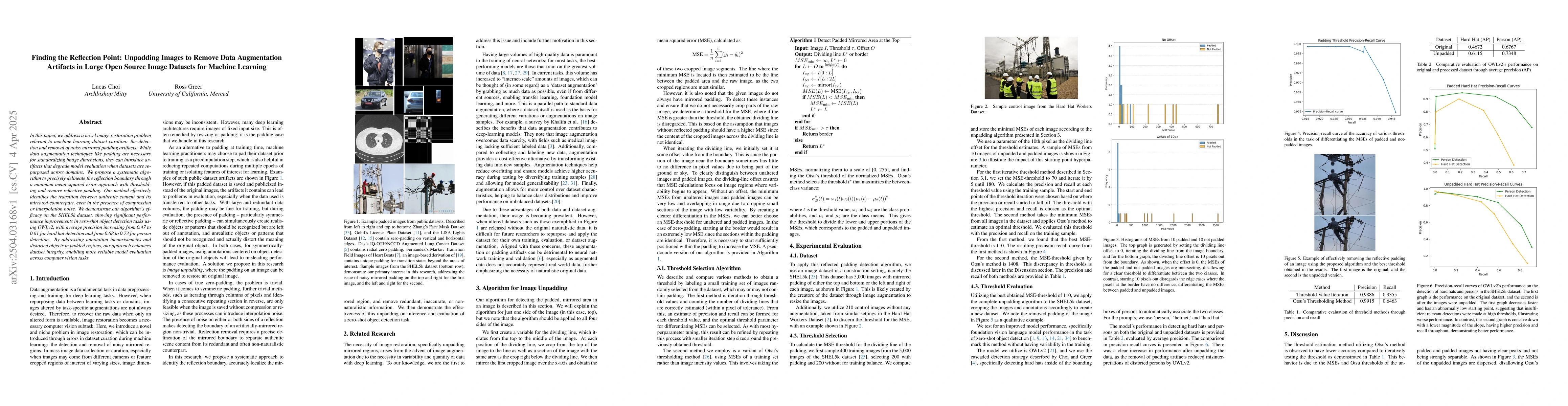 Thumbnail for Finding the Reflection Point: Unpadding Images to Remove Data
  Augmentation Artifacts in Large Open Source Image Datasets for Machine
  Learning