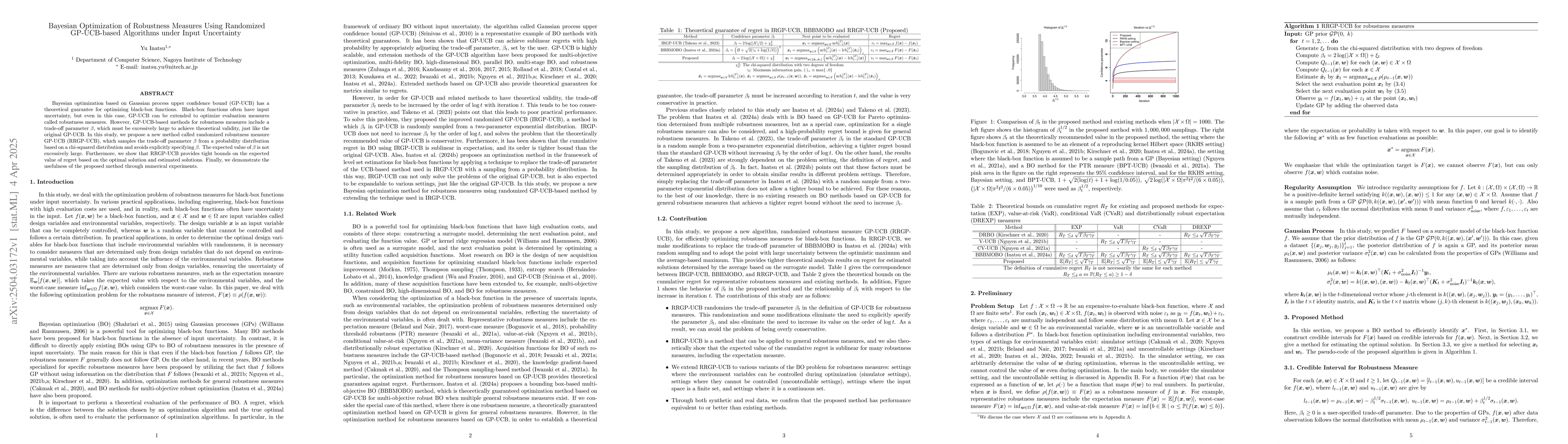 Thumbnail for Bayesian Optimization of Robustness Measures Using Randomized
  GP-UCB-based Algorithms under Input Uncertainty
