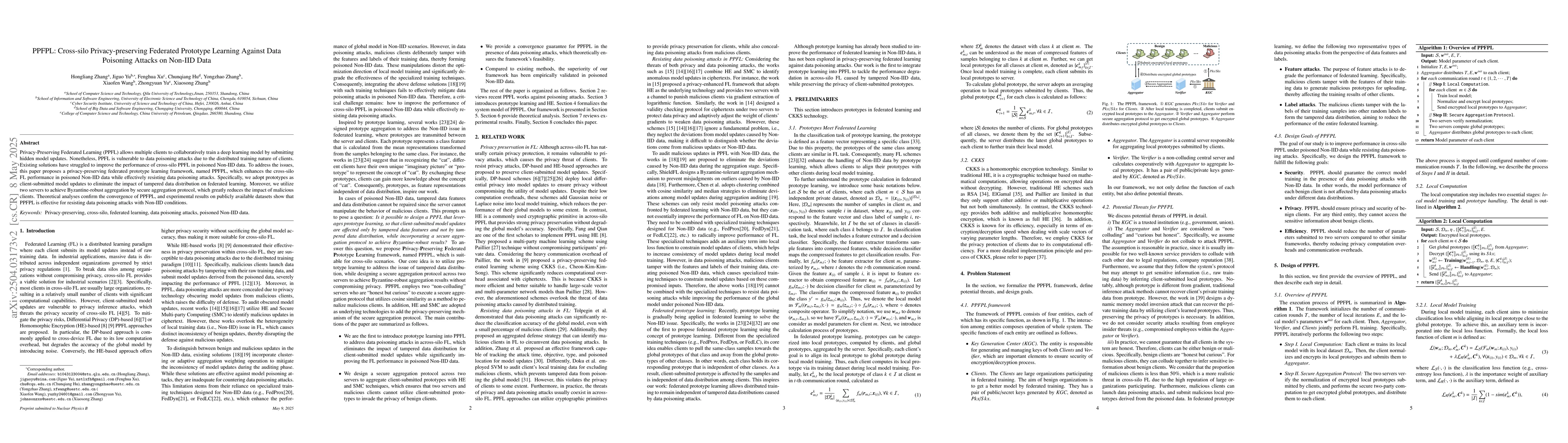 Thumbnail for PPFPL: Cross-silo Privacy-preserving Federated Prototype Learning
  Against Data Poisoning Attacks on Non-IID Data