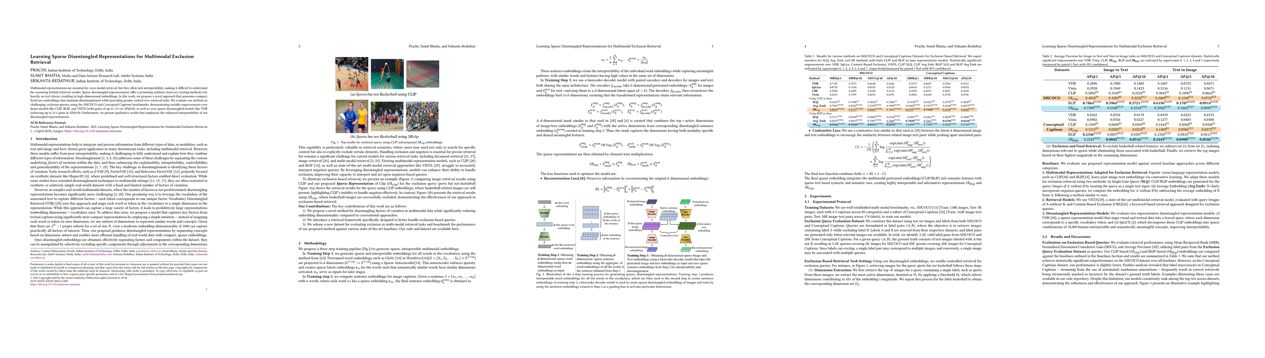 Thumbnail for Learning Sparse Disentangled Representations for Multimodal Exclusion
  Retrieval
