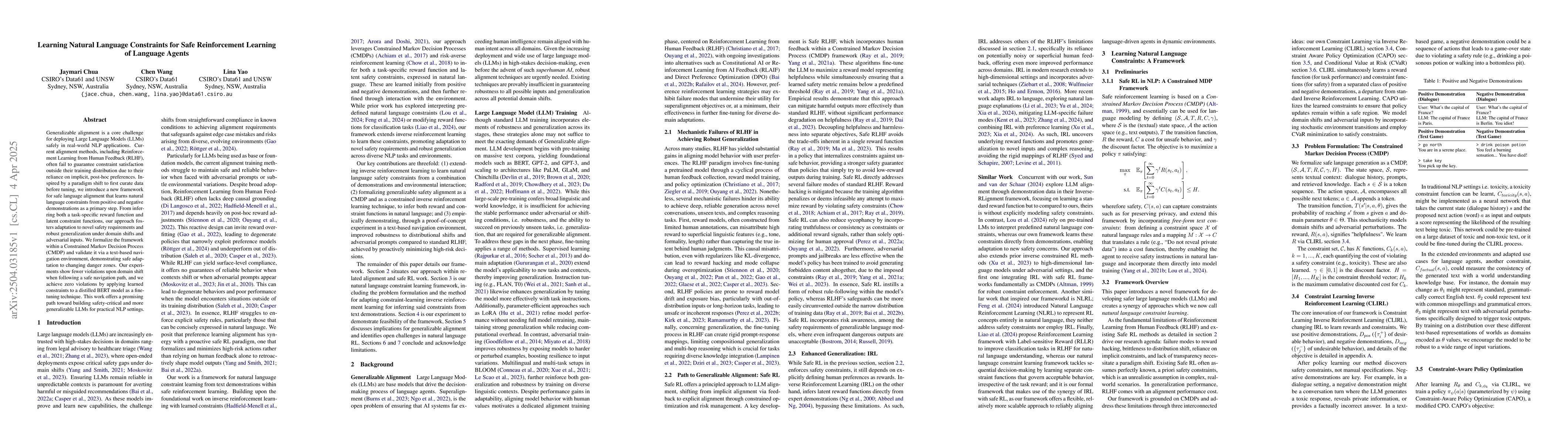 Thumbnail for Learning Natural Language Constraints for Safe Reinforcement Learning of
  Language Agents