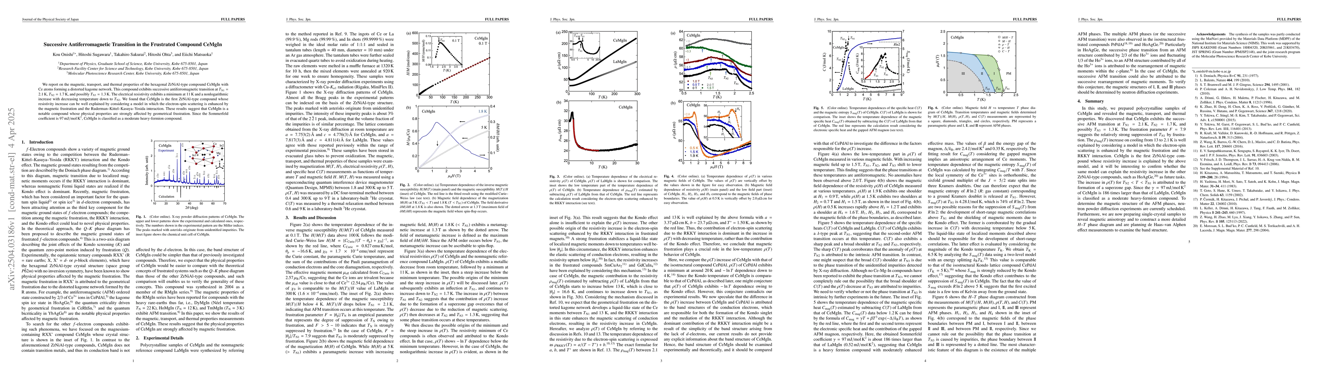 Thumbnail for Successive Antiferromagnetic Transition in the Frustrated Compound
  CeMgIn