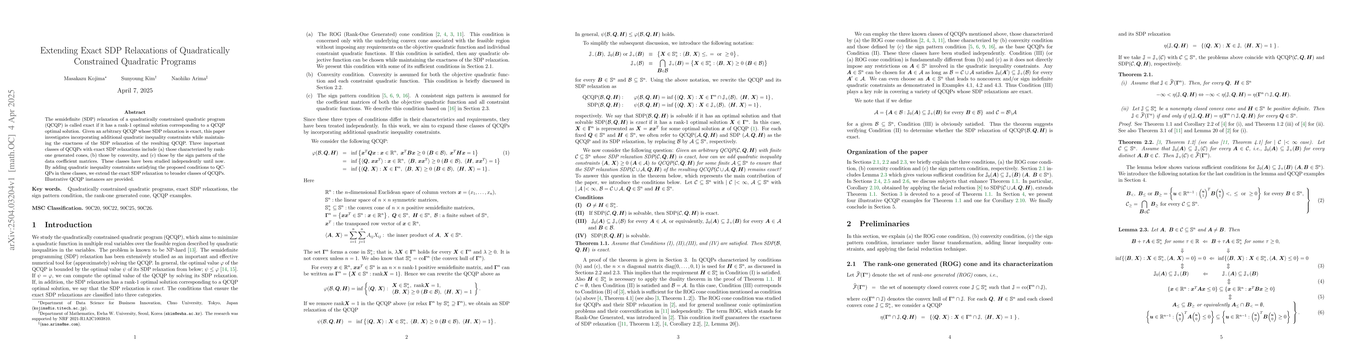 Thumbnail for Extending Exact SDP Relaxations of Quadratically Constrained Quadratic
  Programs