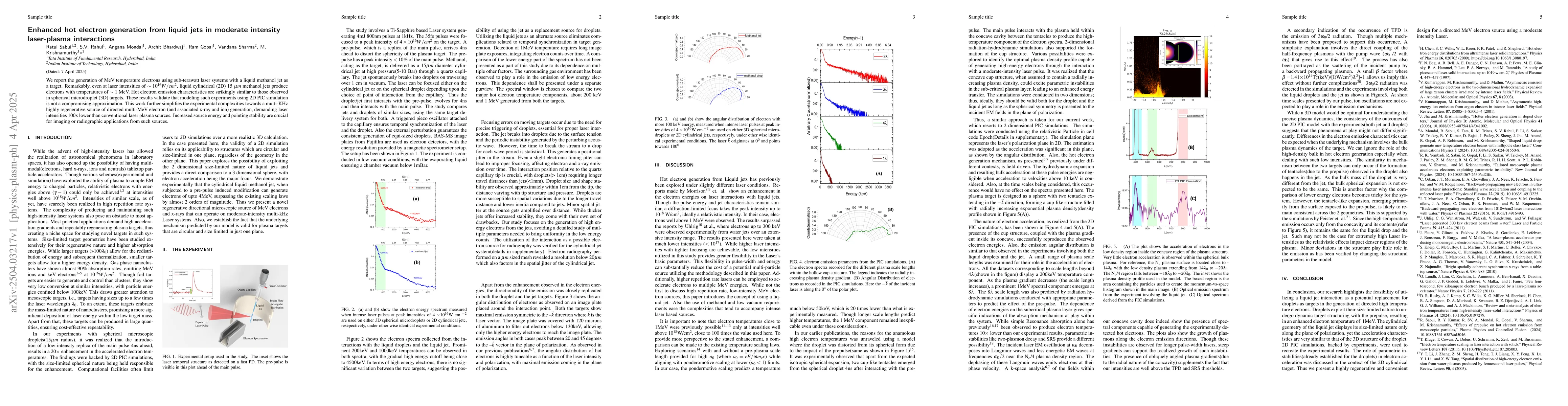 Thumbnail for Enhanced hot electron generation from liquid jets in moderate intensity
  laser-plasma interactions