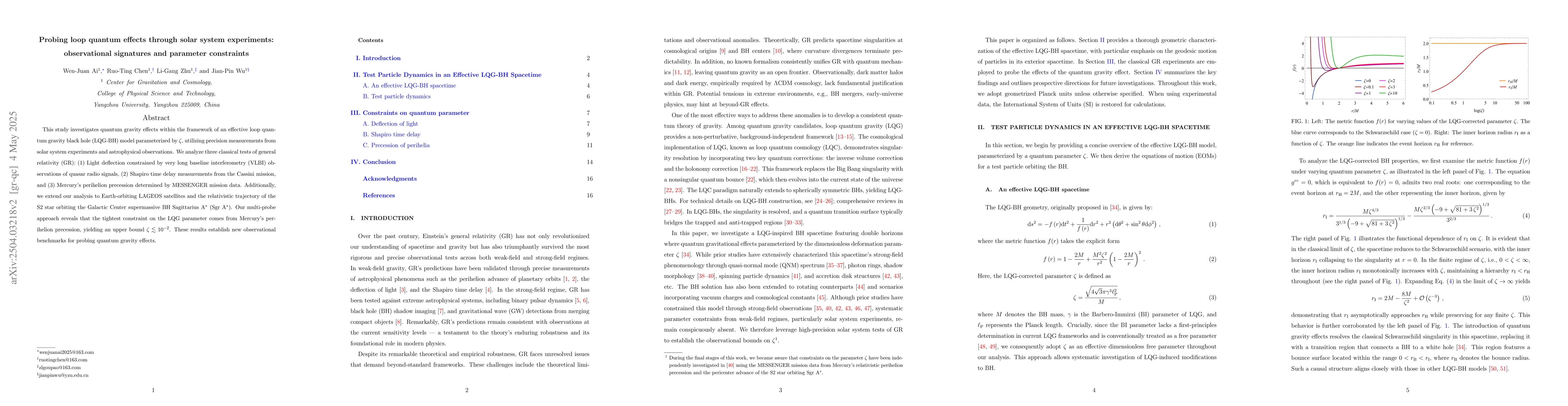 Thumbnail for Probing loop quantum effects through solar system experiments:
  observational signatures and parameter constraints