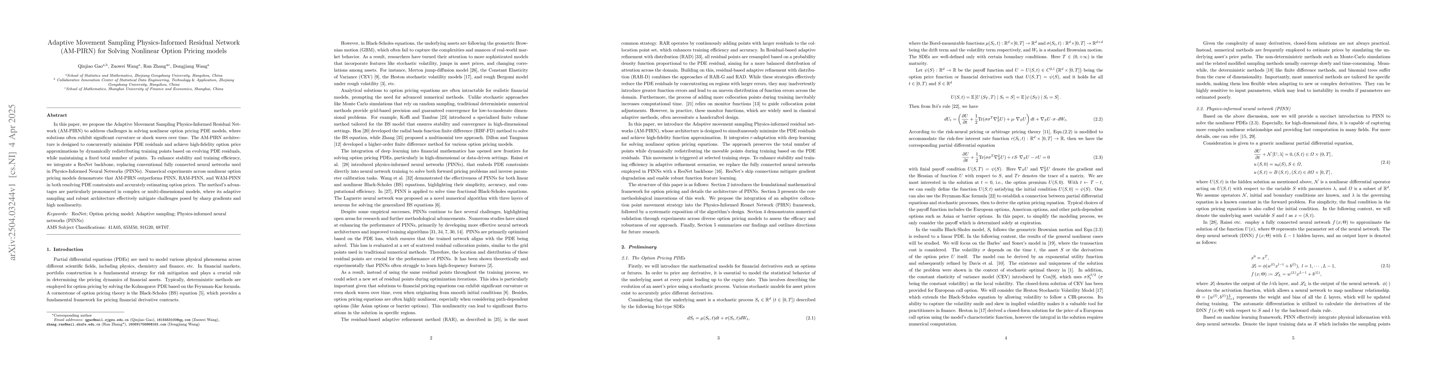 Thumbnail for Adaptive Movement Sampling Physics-Informed Residual Network (AM-PIRN)
  for Solving Nonlinear Option Pricing models