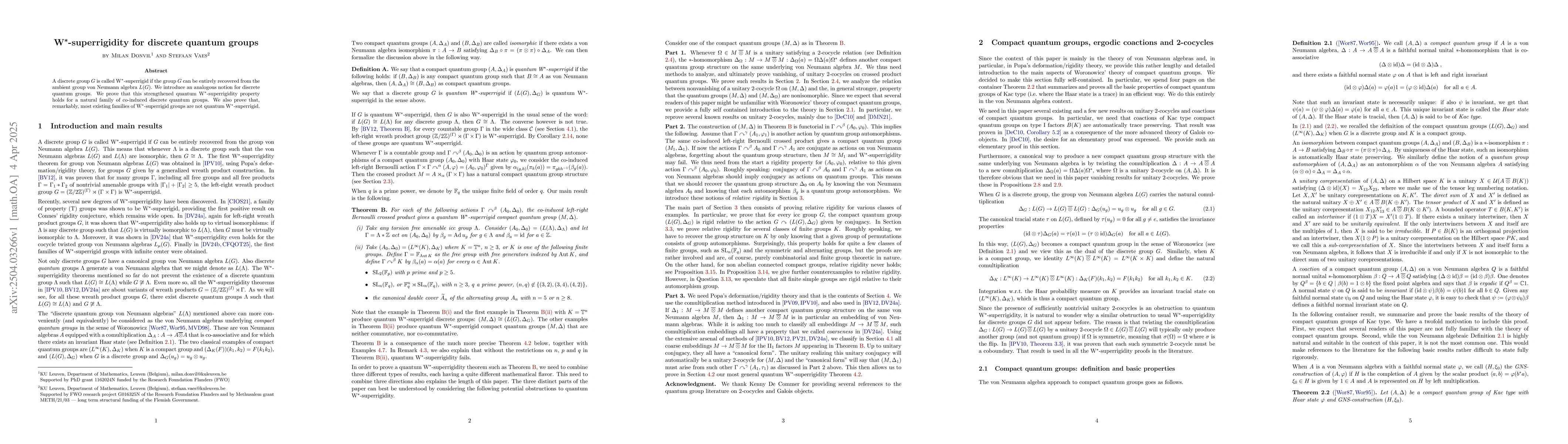 Thumbnail for W*-superrigidity for discrete quantum groups