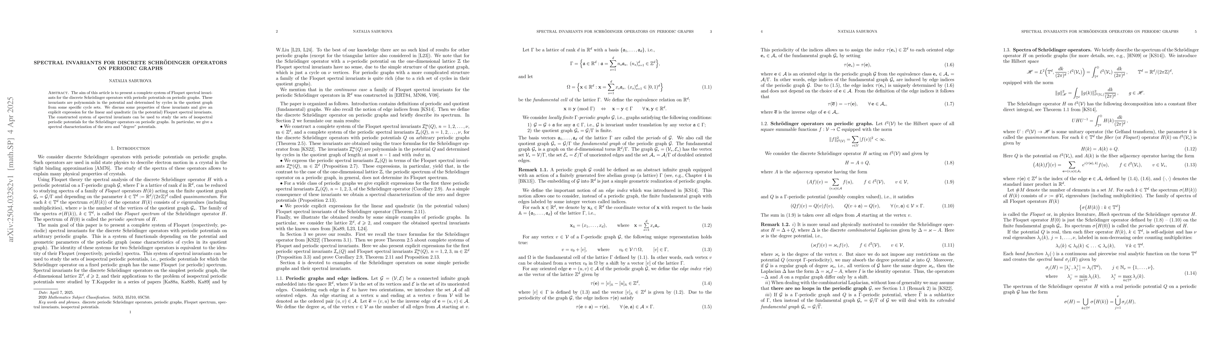 Thumbnail for Spectral invariants for discrete Schrödinger operators on periodic
  graphs