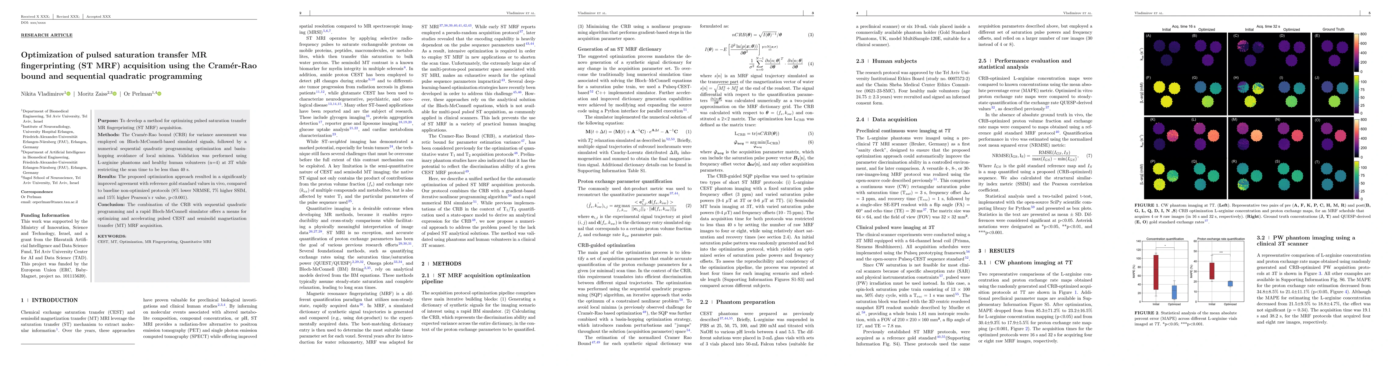 Thumbnail for Optimization of pulsed saturation transfer MR fingerprinting (ST MRF)
  acquisition using the Cramér-Rao bound and sequential quadratic programming
