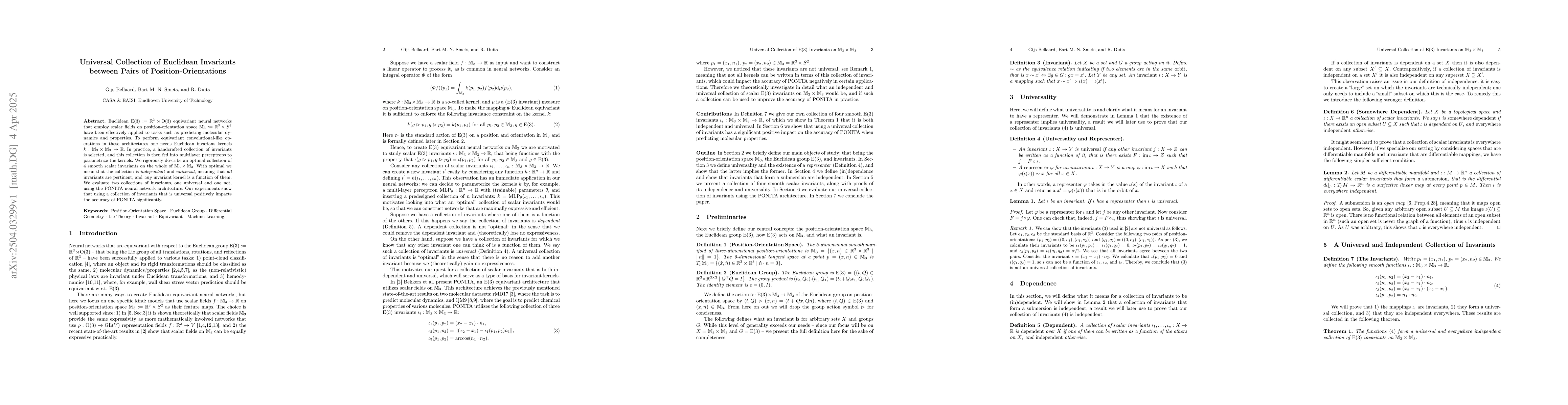 Thumbnail for Universal Collection of Euclidean Invariants between Pairs of
  Position-Orientations