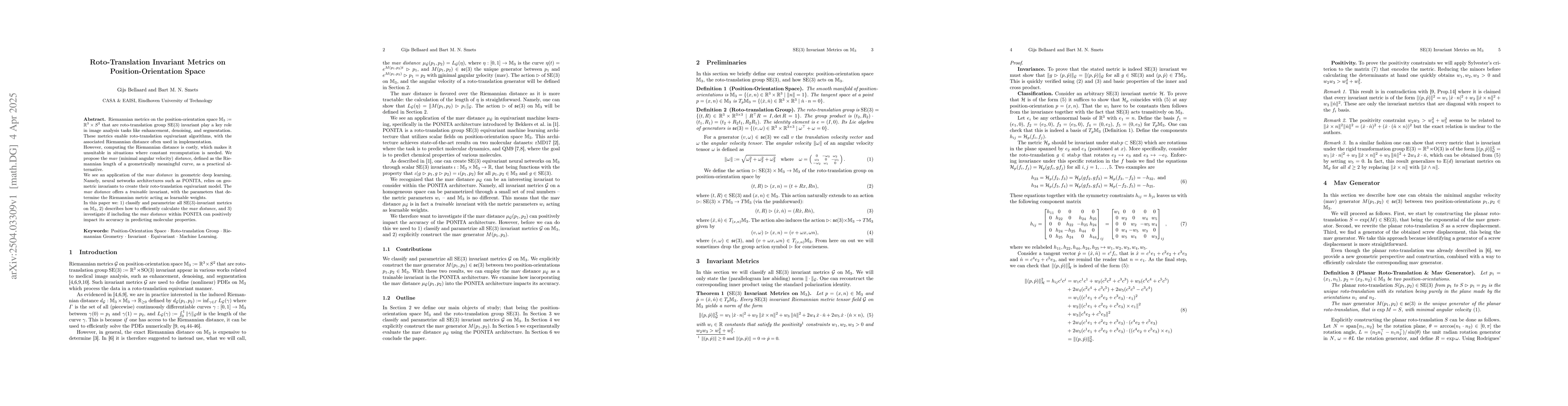Thumbnail for Roto-Translation Invariant Metrics on Position-Orientation Space